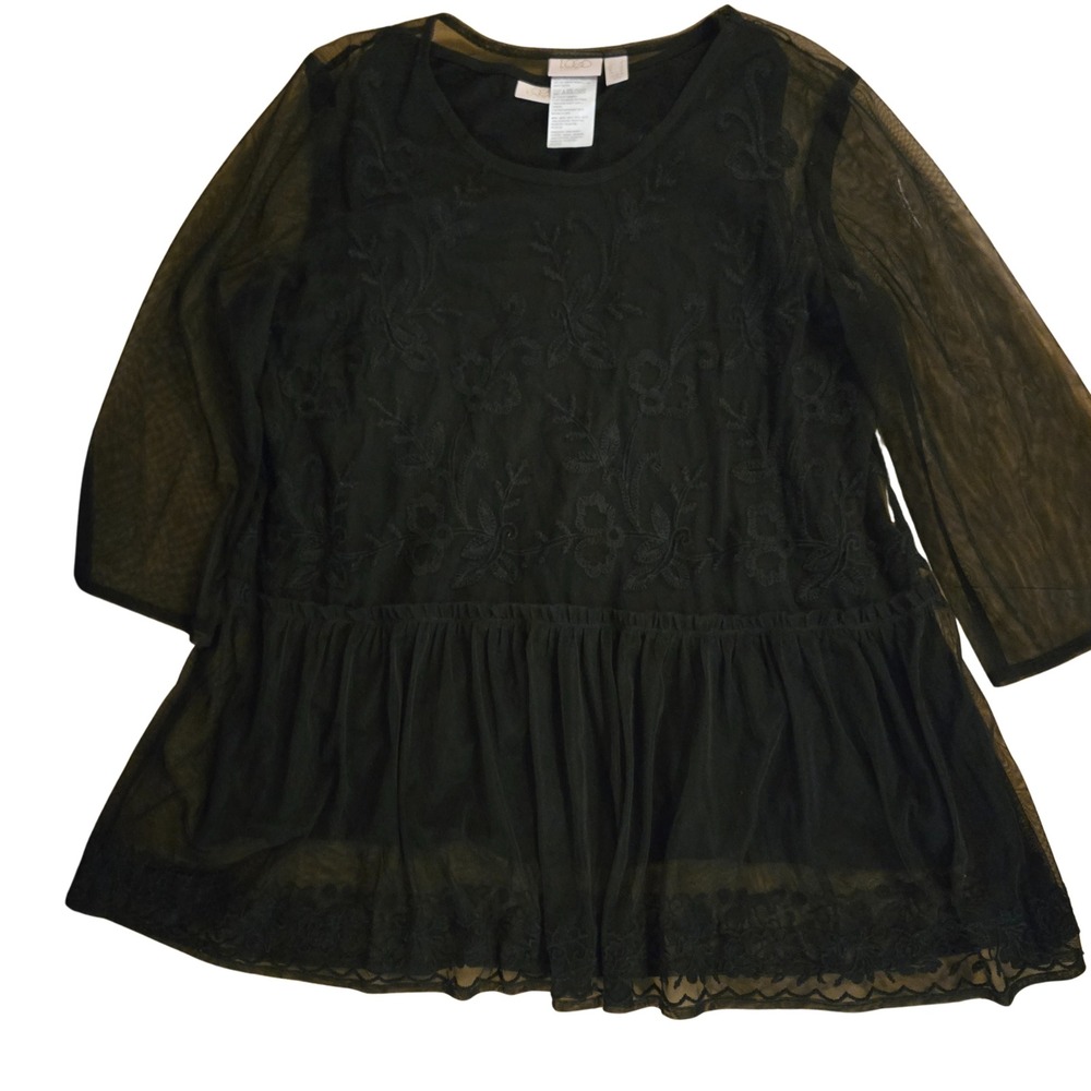 LOGO Lavish Whimsigoth Lacey Witchy Embroidered Peplum Tunic Top‎ XL 3/4 Sleeve